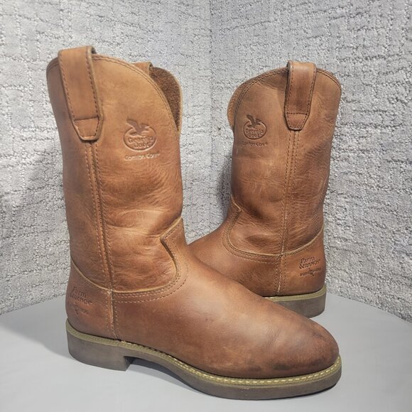 Georgia Farm and Ranch Men's Size 7D Brown Leather Pull on Welington Boots G5814 - Picture 7 of 10